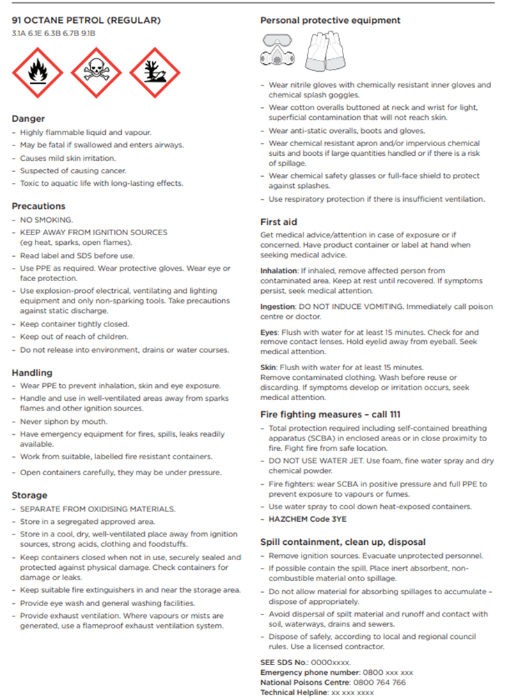 Worksafe template - part of key to chemical safety