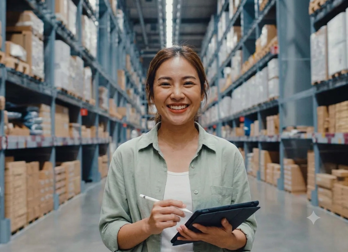 Health and Safety professional working in a warehouse